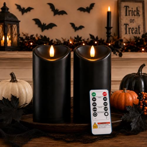 Image of Homemory Halloween Black Waterproof LED Candles with Remote Timer, Set of 2