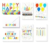 Birthday Cards -60 Pack Birthday Greeting Cards In Vibrant Colors -Happy Birthday Cards -Bulk Birthday Cards- Birthday Cards For Kids, Girls, Boys, Mom, Dad, Friends -Include 60 Envelopes- 4 x 6 Inch