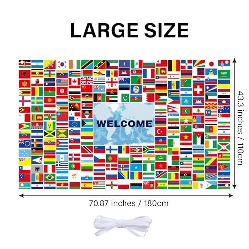 Image of World Flags Banner Decorations - 230 Country Flags, Olympic Party Welcome Backdrop, Multicultural Door Decor