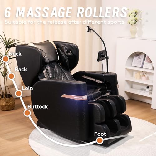 GDFStudio Zero Gravity Massage Chair Recliner, Full Body Air Pressure System with Heat, Foot Roller Therapy, Bluetooth Audio, Automatic Programs, Easy Move Design for Home Office, Black - Image 8