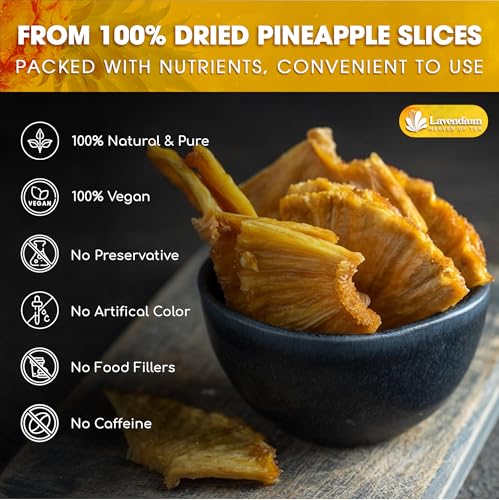 Image of Lavendium, Premium 6oz Dried Pineapple Slices, 100% Natural & Pure Pineapple, No Additives or Preservatives, Non-GMO, Plant-Based & Vegan, Perfect for Snacking, Baking & Smoothies