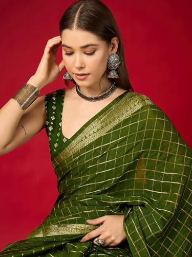 Image of AKHILAM Women's Kanjivaram Woven Soft Silk Saree With Blouse Piece