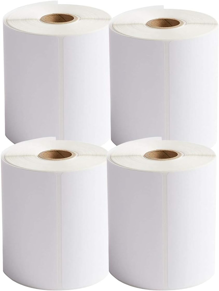 4 Rolls 1000 Labels Direct Thermal Labels Blank White 4" x 6"(101mm x 152mm) 250 per Rolls of Thermal Address Shipping Label Package for Printers