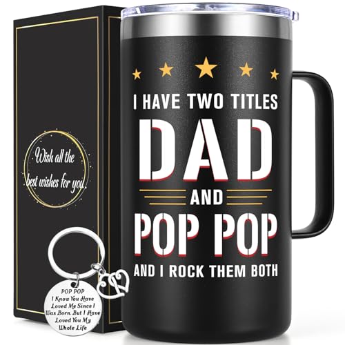 Lifecapido Pop Pop Fathers Day Gift, I Have Two Titles Dad And Pop Pop I Rock Them Both 20oz Insulated Coffee Mug with Keychain, Birthday, Fathers Day Gift, Black