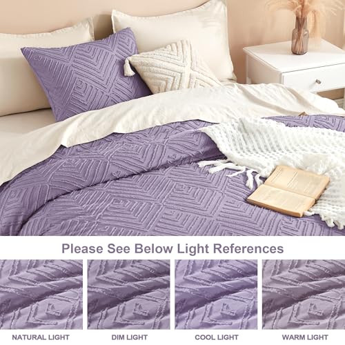 Image of Litanika Grayish Purple Full Comforter Set, 3 Pieces Tufted Boho Farmhouse Bedding Comforter Sets, Lightweight Fluffy Comforter Bed Set for All Season (79x90In Comforter and 2 Pillowcases)