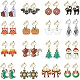 16Pairs Clip on Halloween Christmas Earrings Dangle for Women Teen Girls Christmas Tree Snowflake Snowman Spooky Ghost Pumpkin Bat Cat Squirrel Maple Leaf Thanksgiving Fall Earrings Holiday Jewelry, Zinc, No Gemstone