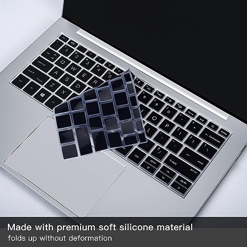 2PCS Keyboard Cover Skin for 2024-2022 HP EliteBook 830 835 840 845 1040 G9 G10 13.3 & 14 inch, HP EliteBook 13.3 14 inch Keyboard Protector(Not fit 840 845 1040 G8 G7 G6 G5 G4 G3), Black+Clear