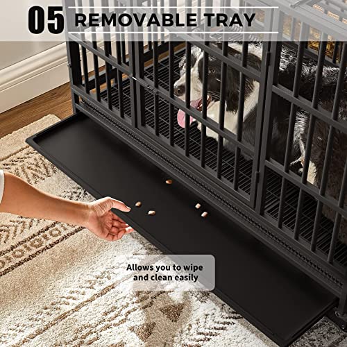 Itori 48 Inch Xxl Heavy Duty Indestructible Dog Crate, Dog Cage Kennel Crate And Playpen For Training Large Dog Indoor Outdoor With Double Doors & Locks Design Included Lockable Wheels Removable Tray #TOP6