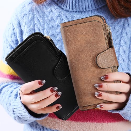 Uromee RFID Wallet for Women PU Leather Leaf Pendant Card Holder Phone Checkbook Organizer Zipper Coin Purse3