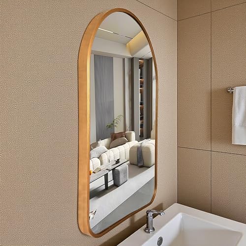Image of Art Street Rectangular Decorative Wall Mirror with Aluminum Metal Frame Gold | Rounded Corner Modern Design Vanity Mirror for Makeup, Bedroom, Drawing Room, Bathroom Wash Basin (Gold, 40x60 cm)