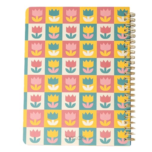 Image of ban.do Small Floral Spiral Notebook, Tulips | 8.5 inch x 6.75 inch Mini Rough Draft Journal with 160 College Ruled Perforated Pages, Pocket, Rounded Corners, and Colorful Cover