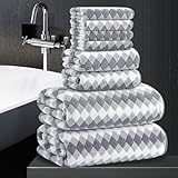 8 Piece Bathroom Towel Set Gray |2 Oversized Large Bath Towels Sheet,2 Hand Towels and 4 Washcloths| 600GSM Ultra Soft Luxury Premium Towel Set Highly Absorbent Quick Dry Hotel Towel Collection