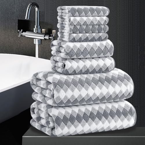 8 Piece Bathroom Towel Set Gray |2 Oversized Large Bath...