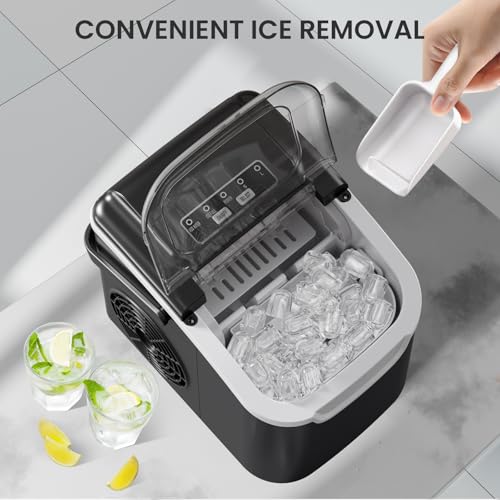 Image of Crzoe Ice Makers Countertop with Handle, 2 Sizes of Ice, 8 Bullet Ice Cubes in 6 Mins, 26Lbs /24H, Portable Ice Maker with Self-Cleaning, Ice Machine for Home&Kitchen&Office&Party