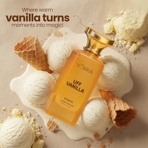 Image of Vokka Uff Vanilla Perfume For Woman 100ml | Luxury Long Lasting Eau De Parfum | Caramel, Peach, Cherry Blossom, Vanilla Orchid & Musk Wood | EDP Fragrance for Women | Premium Perfume Gift for Her