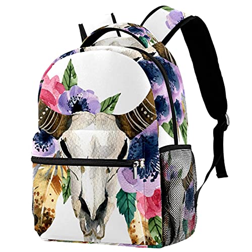 Sac à dos de voyage tête de mort de yak avec porte-bouteille pour enfants