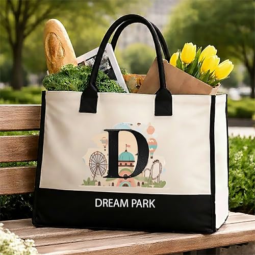 Image of Salt Earth Cotton Canvas Tote Bag - Alcatraz Island Landmark Design with Custom Initial, Durable Shoulder Bag for Women