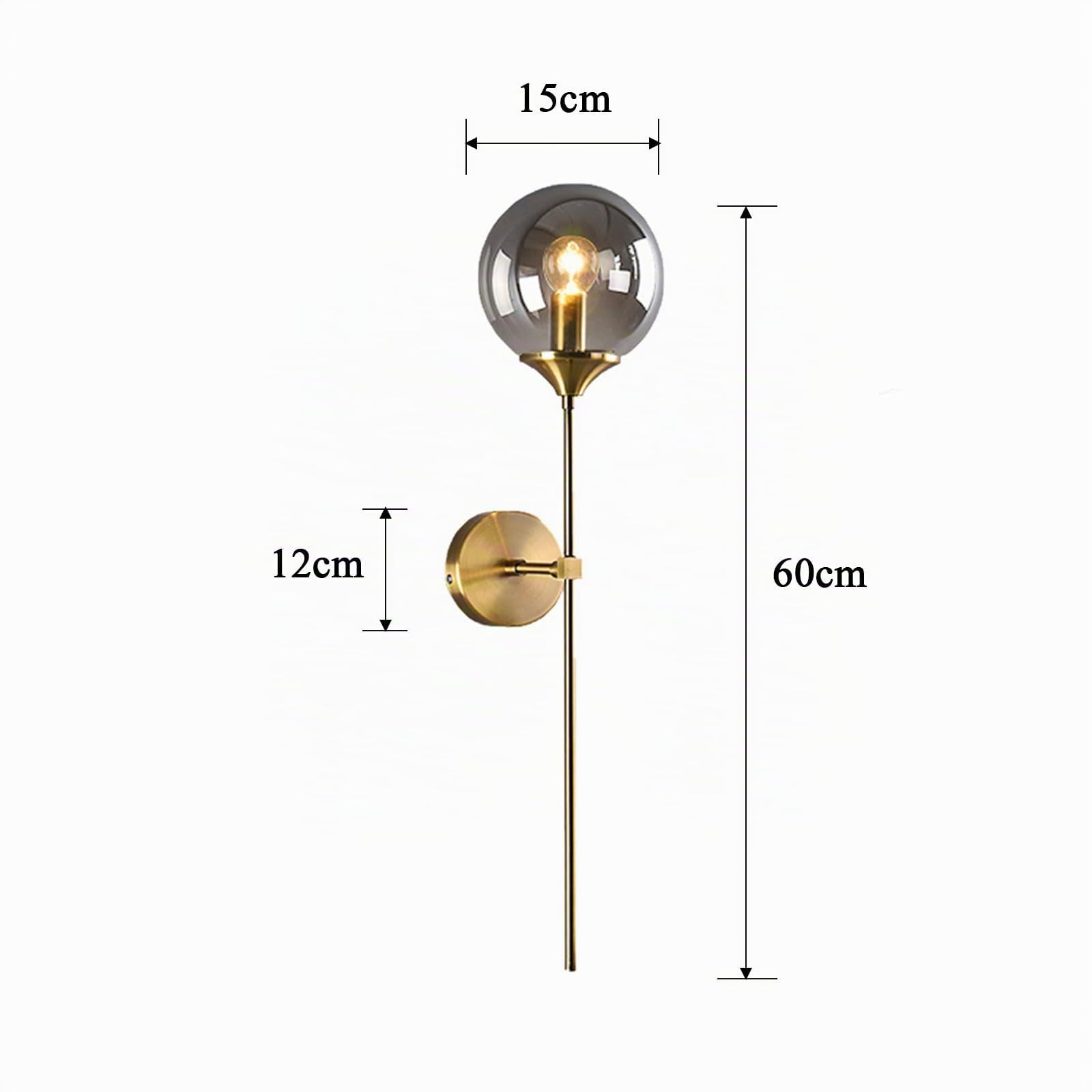 Industrielle Vintage Wandleuchte Glas Globus Ruie mit Gold Langer Arm Wandleuchte Gold Wandleuchte Nachttischlampe (Aschgrau)