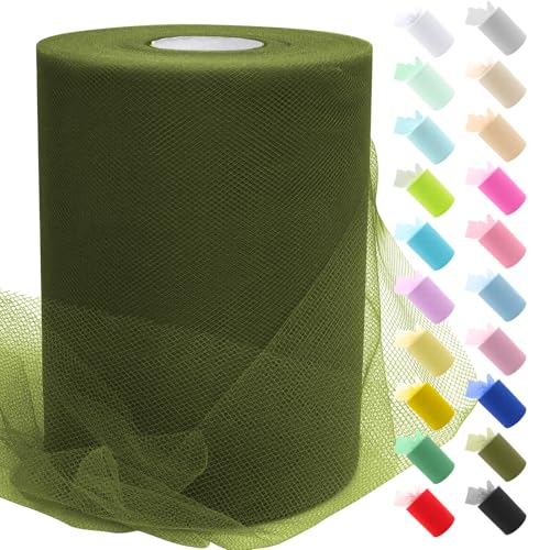 Uiopa Tulle Olive Verte, 15cm x 91,4m Rouleau de Tulle en Polyester Maille Tissu pour Tutu Jupe, Deco Mariage/Fête, Deco Chaise Mariage, Noeud Cadeau,...