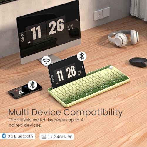 Image of Portronics Bubble 4.0 Wireless Keyboard with Bluetooth + 2.4 GHz USB Receiver, Rechargeable Battery, Volume Control Knob, Multimedia Hotkeys with Numpad, for Laptop, PC, Smartphone, Tablet(Green)
