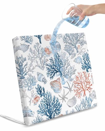 2 Pack Red Blue Coral Waterproof Cushion Covers with Ties, Outdoor Patio Chaise Lounge Chair Seat Cushion Slip Covers Replacement(Only Cover) Summer Ocean Coastal Starfish Shells 22