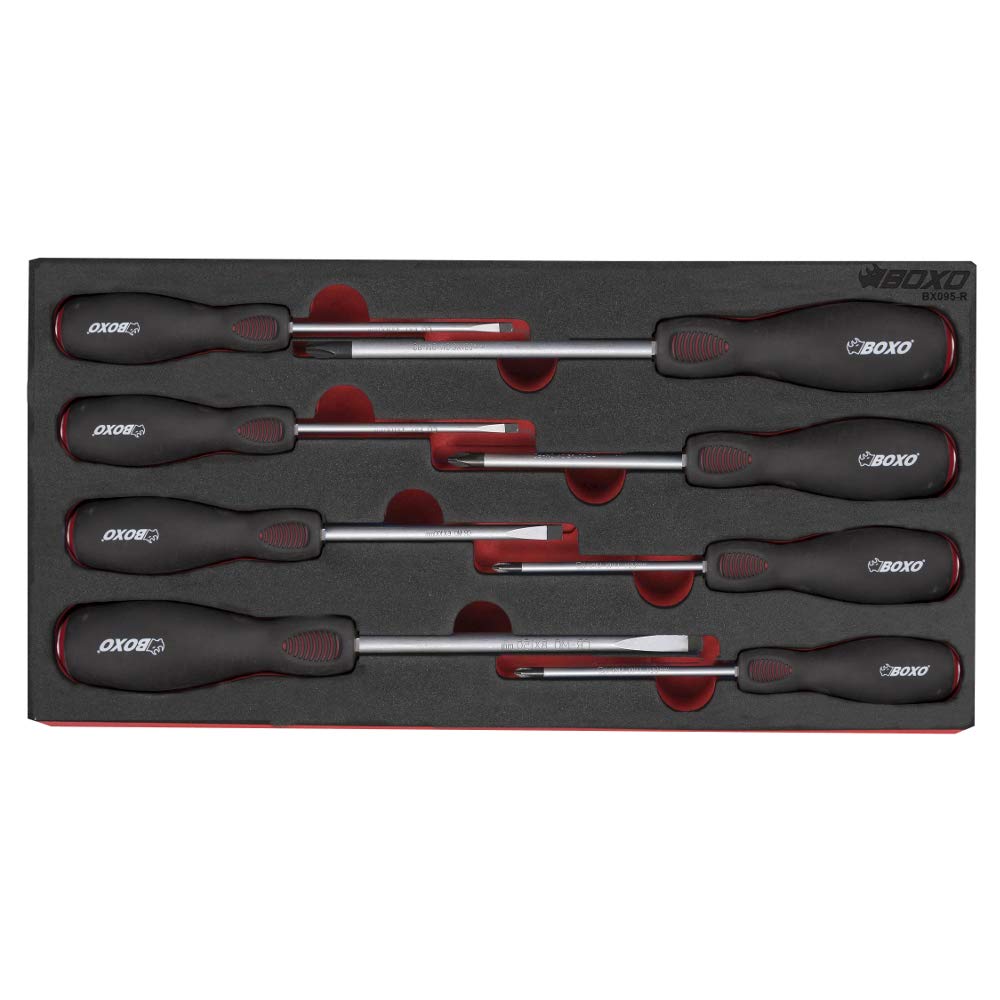 Screwdriver Set 8 Pieces. Slotted, Phillips & Pozi BOXO BX095-R
