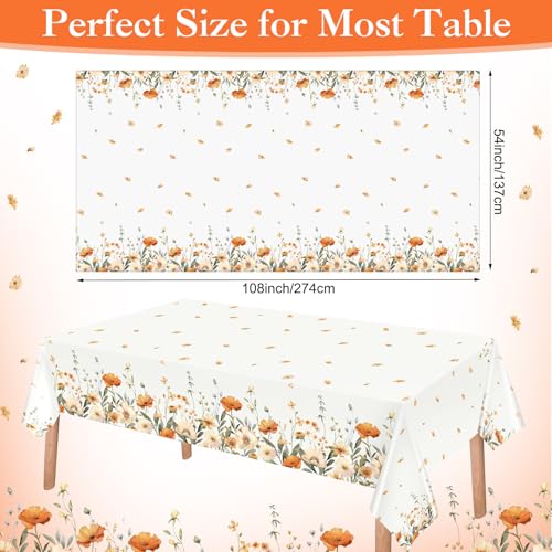 Image of Ganeen 3 Pcs Fall Floral Tablecloth Disposable Plastic Table Covers Watercolor Wildflower Table Cover Waterproof Tablecloths for Autumn Birthday Wedding Party Decor, 54 x 108 Inch