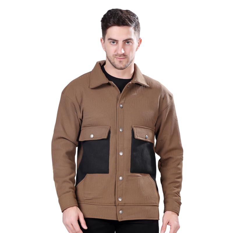 Full Sleeve Solid Jacket for Men Solid Jacket Full Sleeve Polo Collar Coffee Winter wear Cotton Blend fabric ideal for comfort and style-image-49