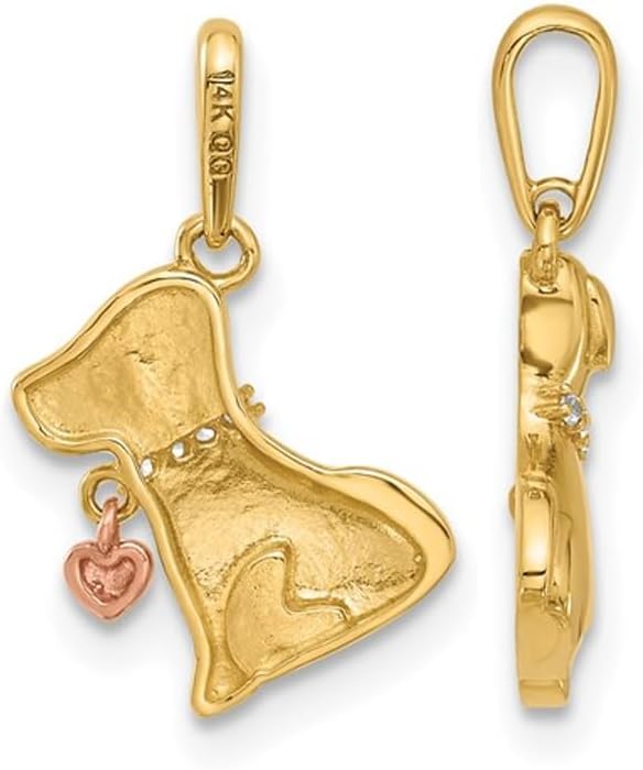 14K Yellow Gold Dog Charm Pendant Necklace with Chain and Synthetic Cubic Zirconia (CZ) s
