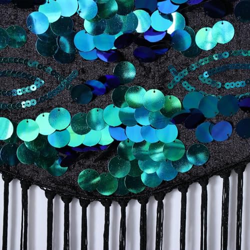 Jupe de danse orientale verte à sequins et franges pour performance sur scène