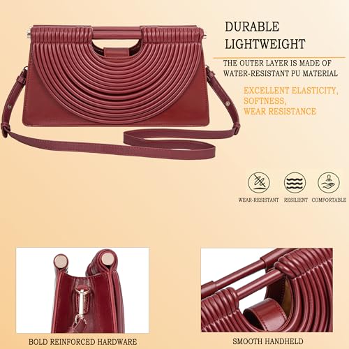 Image of Trendy Woven Evening Clutch Purse Half Round Designer Shoulder /Crossbody Bag Top-Handle Satchel Handbags