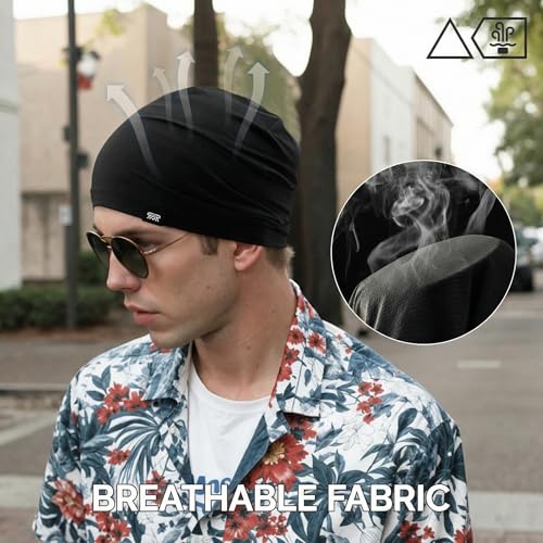 Image of QINGLONGLIN Cooling Skull Cap Sweat Wicking Breathable for Men Women 3 Pack | Lightweight Quick Dry Beanie & Helmet Liner, Stretch Non-Slip Fit Under Hard Hat, Construction Gym Cycling Running Workout