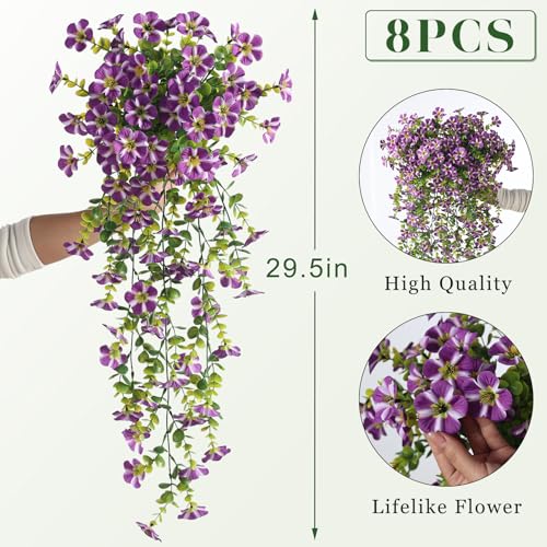 Image of 8 Bundles 29.5 inch Artificial Hanging Silk Flowers for Front Door(Purple)
