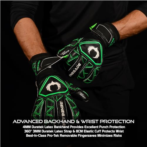 Image of Renegade GK Renegade GK Triton Raider Roll Cut Level 2 Goal Keeper Gloves with Pro-Tek Fingersaves - Boys & Girls Goalie Gloves Size 7 - Youth Keeper Gloves Black & Green