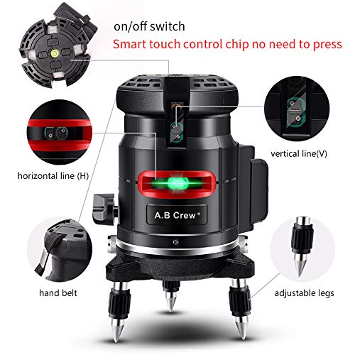 A.B Crew 360°Self Leveling Laser Level Green Beam 5 Lines 6 Points Laser Level Horizontal/Vertical Cross Line Straight/Tilt Line Rechargeable Dust Proof Rubber Touch Keypad Rotary Base - Thumbnail 5