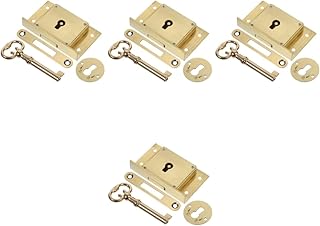 Homoyoyo 4 Conjuntos De Bloqueio De Gaveta Retro Móveis Cobre Bloqueio Escondido Caixa De Madeira Fosco Escovado 4505B Fechadura De Corrente De Porta Resistente Fechaduras De Porta De