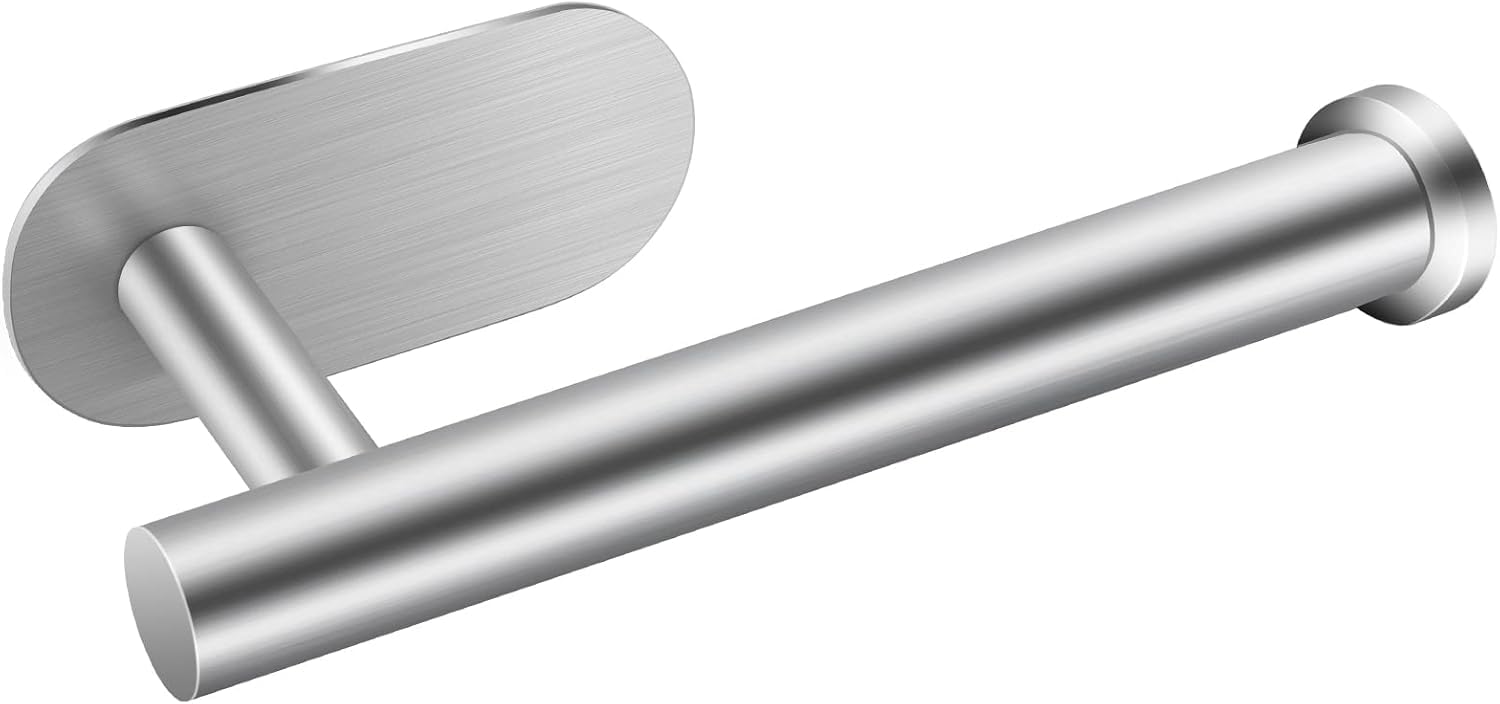 Toilet Roll Holder with Self Adhesive Wall Mounted, Stainless Steel Toilet Tissue Paper Holder for Bathroom Washroom Kitchen - Waterproof, Rust Resistant, Rustproof, No Drilling Required