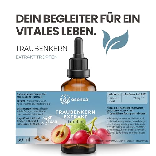 OPC Traubenkernextrakt-Tropfen – 50 ml – Hochkonzentriert aus französischen Weintrauben – Vegan & Alkoholfrei – aus Deutschland