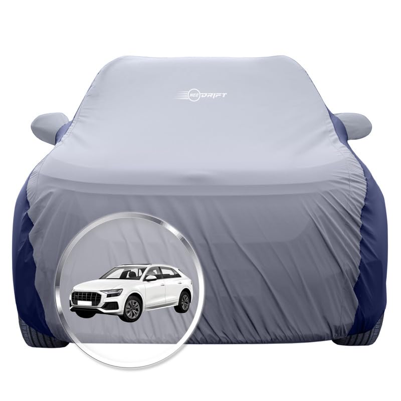 Image of NEODRIFT 'SuperTech' Car Cover for Audi Q8 (100% Water-Resistant, All Weather Protection, Tailored Fit, Multi-Layered & Breathable Fabric) (Colour: L.Grey+Blue)