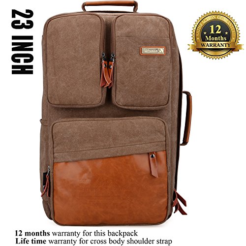 WITZMAN Vintage Canvas Backpack Carry on Travel Backpack for Men Duffel Bag Hiking Rucksack (6617 brown)