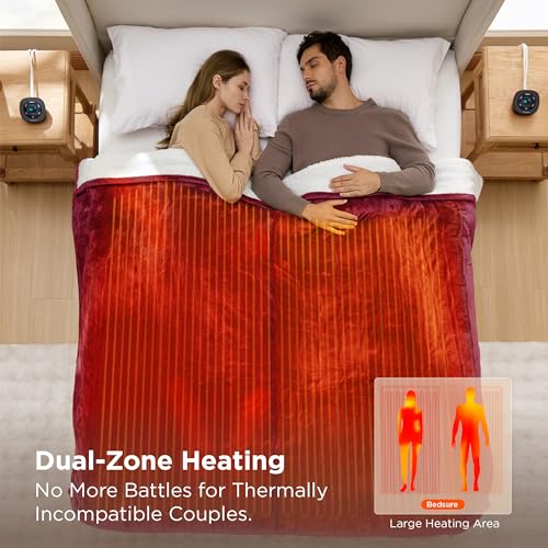 Image of Bedsure Electric Blanket King Size - Dual Control Heated Blanket King Size, Fast Heating with 10 Time Settings & 10 Heat Settings, Warm Gift for Grandma (100x90 inches, Red)