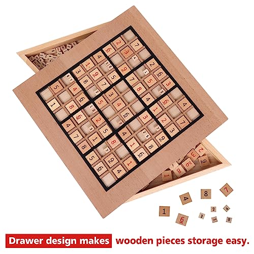 Image of GOTHINK Wooden Sudoku Puzzle Set, Challenge Your Mind with 11.6 Inch Sudoku Board Game, Includes 90 Large Number & Thinking Tiles, 2 Drawers for Storage, for All Ages