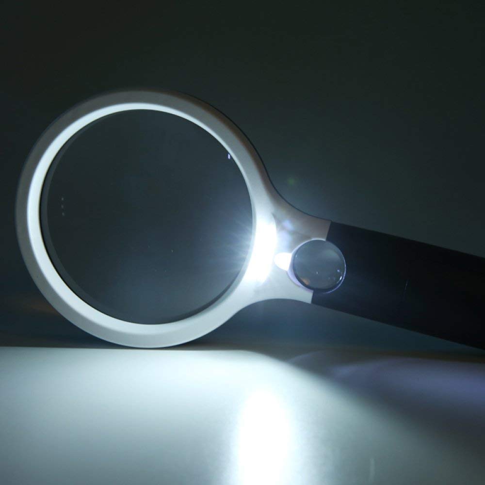 Lupas de Mano con luz LED Lupa Espejo primario 4X Espejo secundario 30X Niños Ancianos Lectura Reparación HD Espejo de identificación, Blanco 26 * 12.3CM Mano