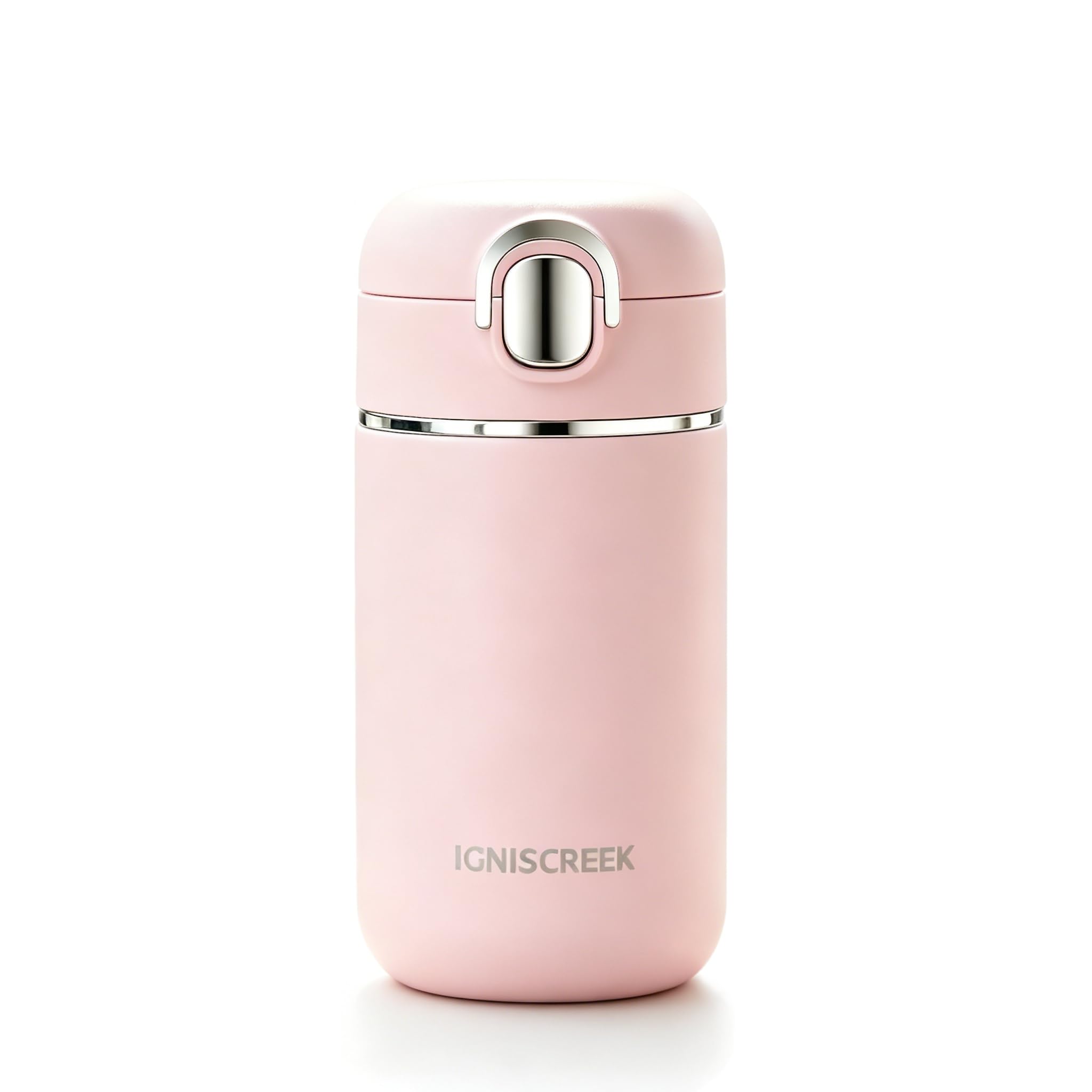 IGNISCREEK One Touch Vacuum Insulated Travel Mug, 316L Stainless Steel Coffee Cup, Leakproof & BPA Free, 9H Hot 12H Cold, Lightweight Mini Portable Travel Flask, 450ml (Blush Pink)