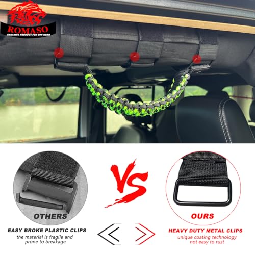 Poignées d'arceau paracorde Jeep Wrangler vert pour monter facilement à bord