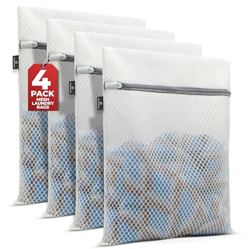 Handy Laundry Zippered Mesh Bags 4-Pack 12″x16″, Honeycomb for Delicates | 4-Pack Zippered Honeycomb Mesh Bags 12×16, Machine Washable, for Lingerie Socks Underwear Delicates Wash