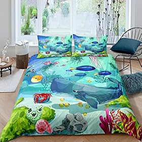 Erosebridal Kids Cartoon Bedding Set Whale Duvet Cover for Kids Boys Girls Teens, Underwater World Oasis Comforter Cover… 51Dn6zeRStL. SS280