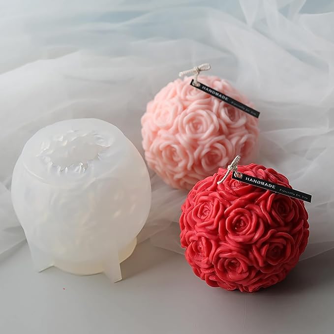 Keshav Creations Large Rose Ball Candle Mold Ball Soap Mold Rose Silicone Mold for Candle Rose Resin Mold 3D Ball Soap Epoxy Resin Mold Decoration Mold Plaster Candle Aroma Soap Chocolate Mold-picture-23