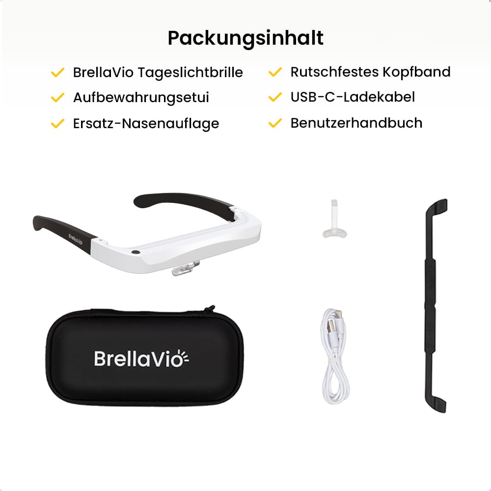 BrellaVio Tageslichtbrille PRO - Alternative zu 12.000 Lux Tageslichtlampe - UV-freie LED Tageslicht Simulation Brille