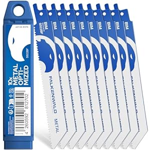 FALKENWALD® Säbelsägeblätter 10-tlg für Metall – S922BF Bi-Metall - Für Edelstahl, Rohre, Profile, Aluminium, Sandwichpaneele - Kompatibel mit Bosch, Makita, Einhell u. v. m.